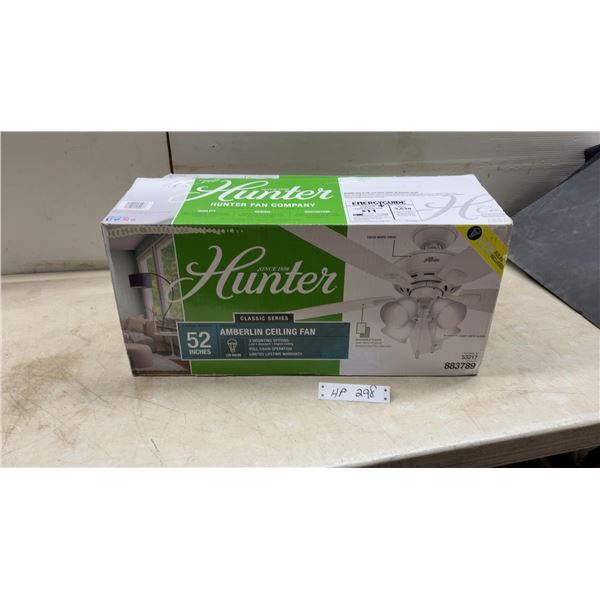 Hunter Amberlin Classic Series 52” Indoor Ceiling Fan, Fresh White Finish, Model 53217, LED Bulbs