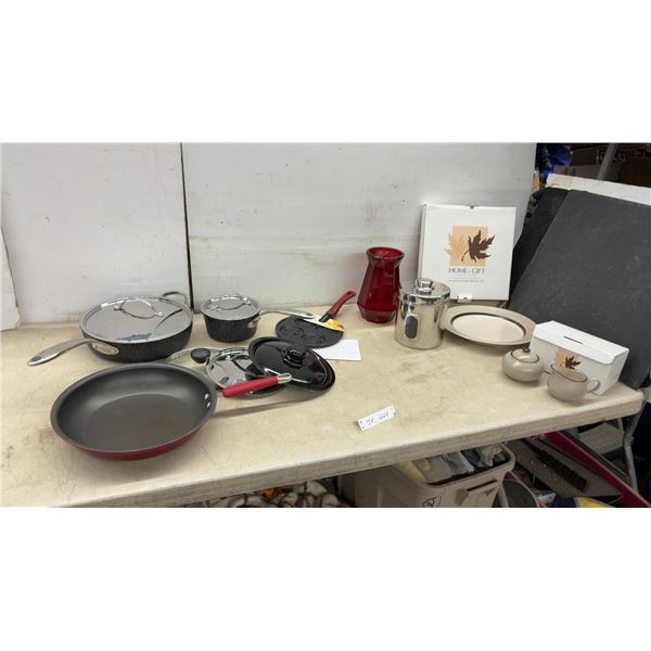Pots and Pans, Vervo Home and Ceramic Serving Plate, Sugar Bowl, Creamer, Red Vase