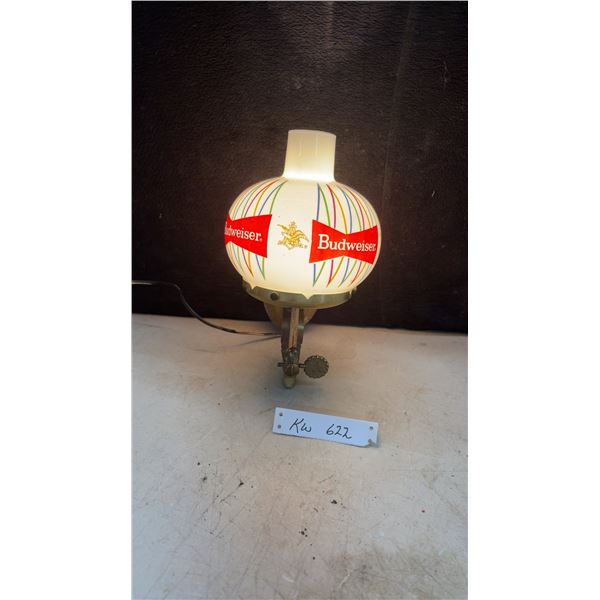Vintage Budweiser Advertising Wall Lamp with Brass Base and Globe Shade
