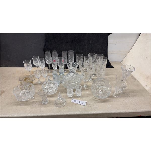 Cut / Crystal Glass Assortment Including Footed Lidded Compote, Rose Bowl, Stemware