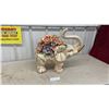 Image 1 : Capodimonte Style Ceramic Elephant Figurine with Porcelain Floral Bouquet and Gold Accents