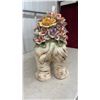 Image 4 : Capodimonte Style Ceramic Elephant Figurine with Porcelain Floral Bouquet and Gold Accents