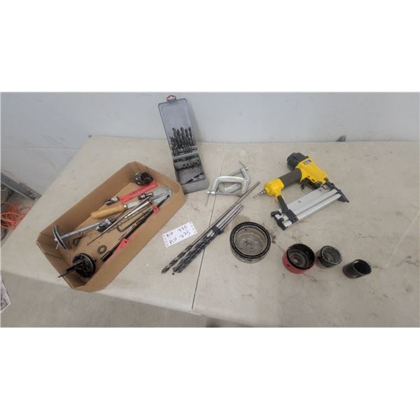 Pneumatic Finish Nailer, Hole Saws, Drill Bits, C-Clamp