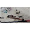 Image 2 : Assorted Tools: Pipe Wrench, Gear Puller, and Sockets