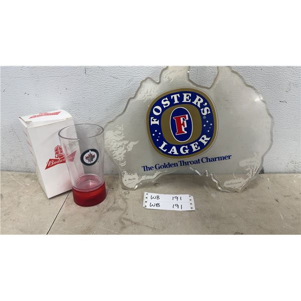 Foster's Lager Australia Map Sign, Budweiser Winnipeg Jets Goal Tracker Cup