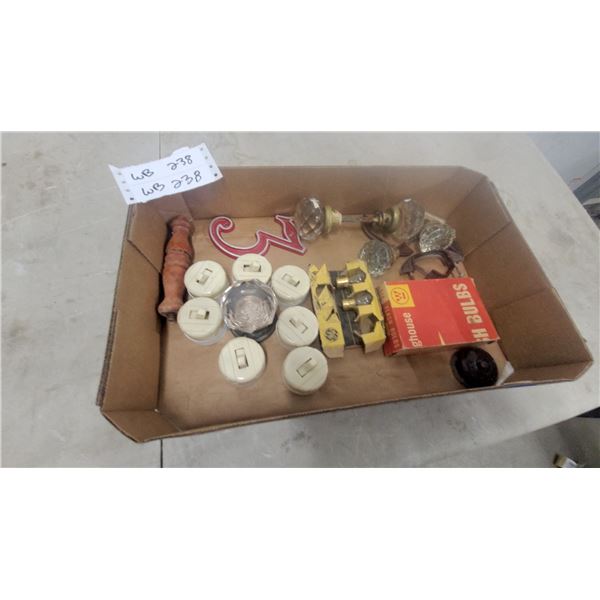 Vintage Toggle Light Switches, GE and Westinghouse Flash Bulbs, Glass Door Knobs