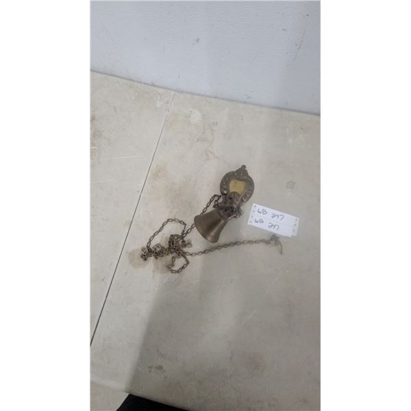 Antique Brass Wall-Mounted Butler's Pull Bell with Ornate Decorative Backplate and Chain