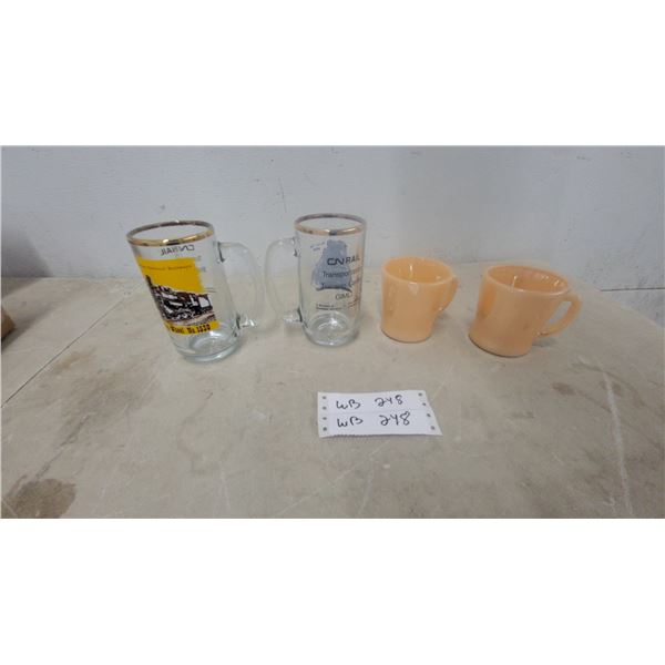 CN Rail Commemorative Glass Mugs and Peach Opaque Glass Mugs, Set of 4