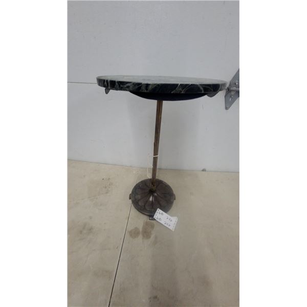 Vintage Round Accent Table with Green Marble Top and Cast Metal Pedestal Base 24”×15.6”×11.6”