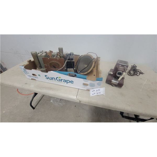 Vintage Tube Radio Chassis with Tuning Dial and Speaker and Bakelite Electronic Device, and More