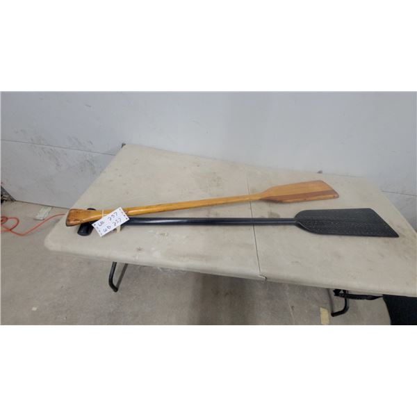 Pair of Canoe Paddles Including Wood T-Grip and Black Composite Textured Blade