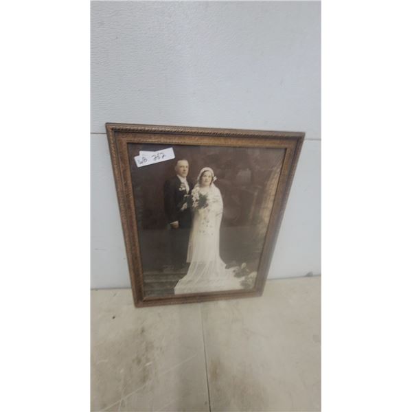 Vintage Framed Hand-Colored Sepia-Tone Wedding Portrait in Ornate Carved Wooden Frame18”×22”