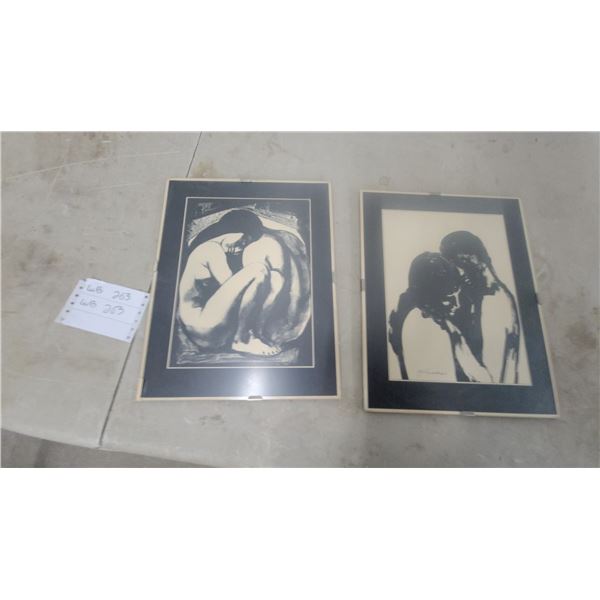 Pair of Gideon Rosenthal Framed Monochrome Nude Art Prints, Signed 11”×14”