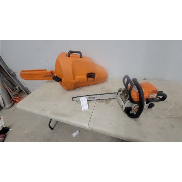Stihl MS 170 Chainsaw with Guide Bar, Chain, and Carrying Case works