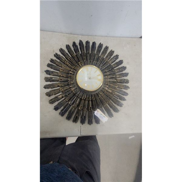 Syroco Sunburst Wall Clock with Roman Numerals and MCM 22” diameter
