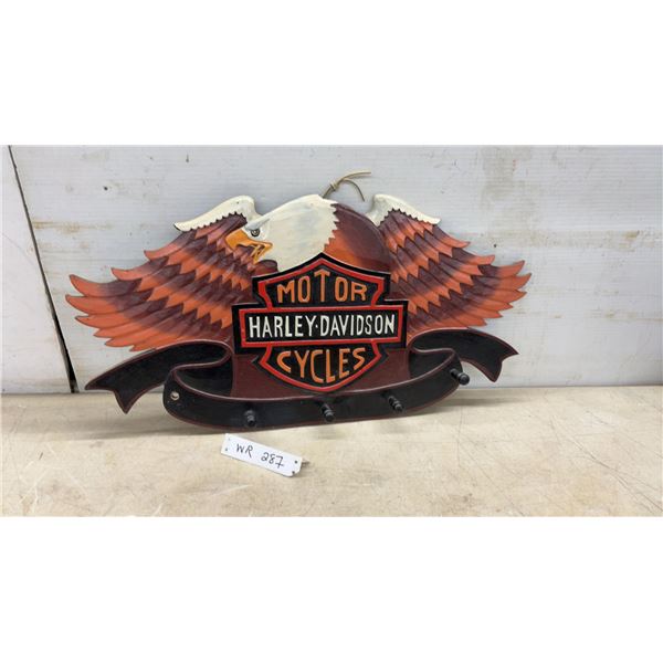 Harley-Davidson Hand-Painted Carved Wooden Eagle Bar and Shield Wall-Mounted Key / Coat Holder