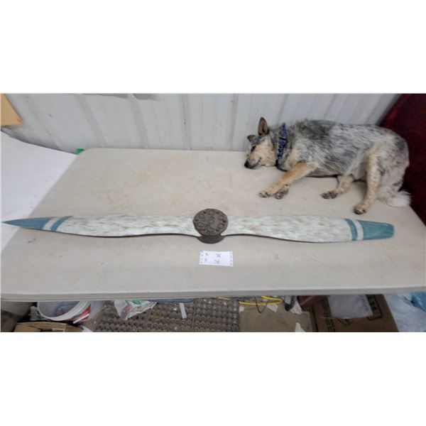 Metal Propeller with Distressed White Paint and Blue Tips, Replica Display