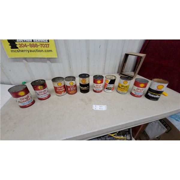 10 Vintage Shell One Litre Motor Oil Cans, Rotella S, X-100, Rotella T, Super