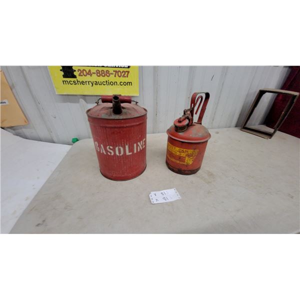 Vintage G. P. and F. Co. Red Gasoline Can and eagle Manufacturing Co. Red Safety Can