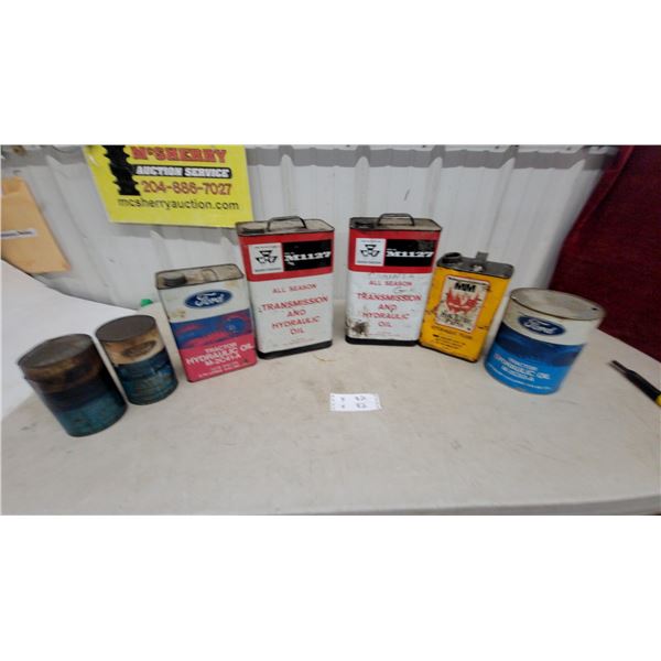 Vintage Ford Tractor Hydraulic Oil, Massey Ferguson M-1127 and Minneapolis-Moline Cans