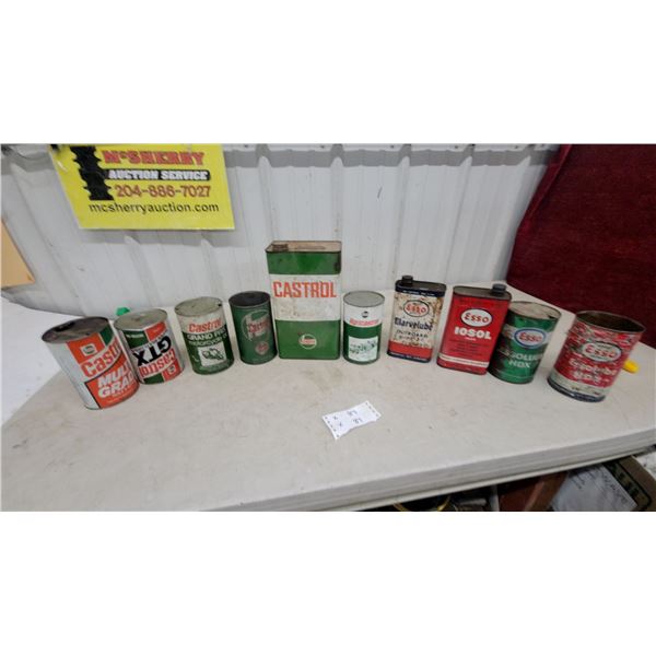 10 Vintage Castrol GTX, Grand Prix, Agricastrol and Esso Marvelube, Iosol, Essolube Oil Tins