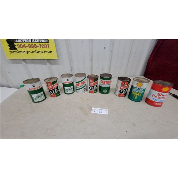 9 Castrol Agricastrol, GTX, Liquid Tungsten, Shell Donax T-6 and Rotella Motor Oil Cans and More