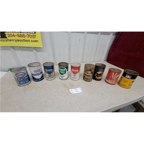 9 Vintage Motor Oil Cans: Esso Extra, Texaco Havoline, Veedol, Quaker State, Kendall and More all