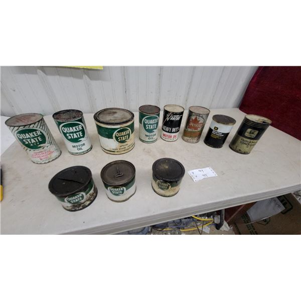 11 Vintage Quaker State, Arcadian, Supertest, and John Deere Motor Oil and Lubricant Cans