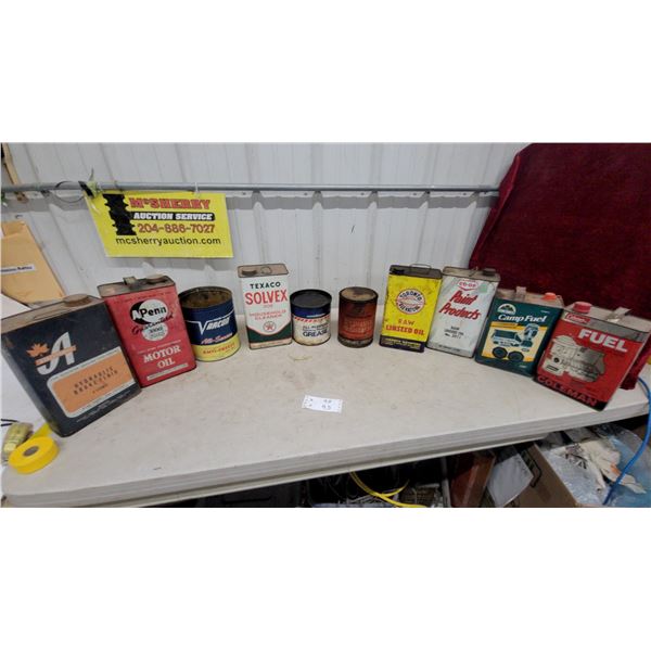 Vintage Oil and Fuel Cans: J-1 Brake Fluid, Penn Motor Oil, and Anti-Freeze