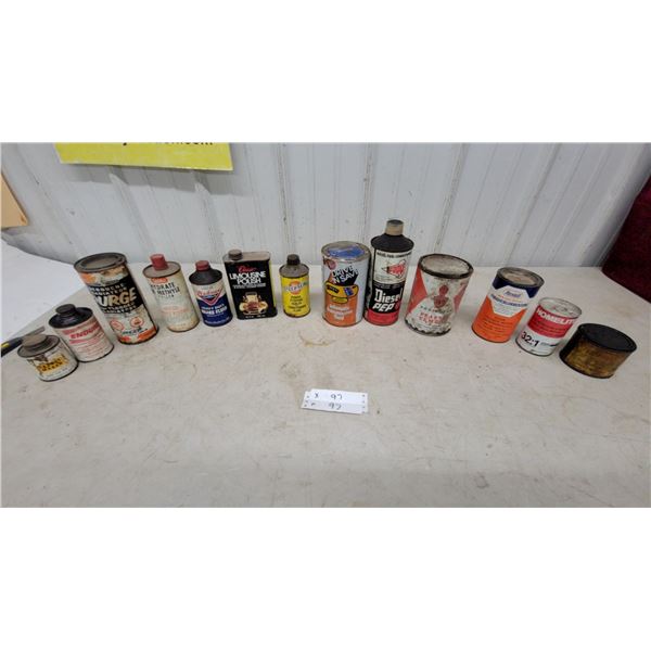 Vintage Automotive Tin Can Lot Including Purge Radiator Flush, Homelite, Rexall