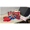 Image 1 : Coca-Cola: Coke Duffle Bag, Can Tumblers, Fitted Sheet, 3 pairs sleep pants with tags