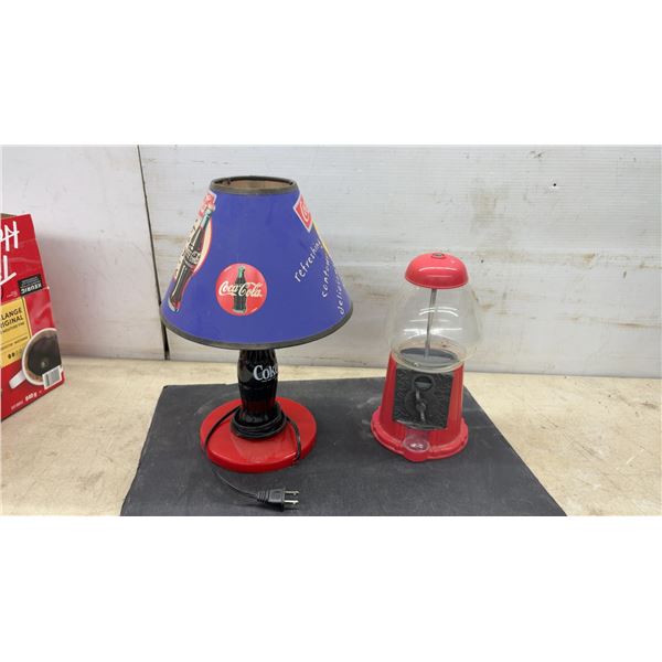 Coca-Cola Table Lamp with Bottle Base, 16” Tall and Red Gumball Machine with Glass Globe