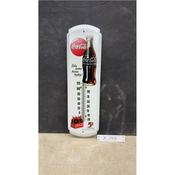 Coca-Cola "Take Some Home Today!" 5¢ Embossed Metal Wall Thermometer with Bottle Graphic