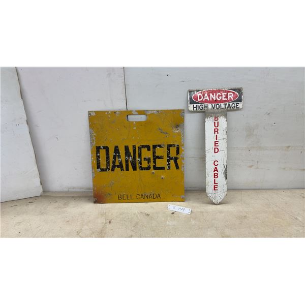 Bell Canada Danger Sign, 18 × 18” and Danger High Voltage Buried Cable Marker, 22 × 10”