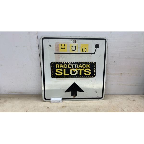 Windsor Racetrack Slots Directional Metal Sign with Horseshoe and Arrow Graphics, 24 × 23 1/2”