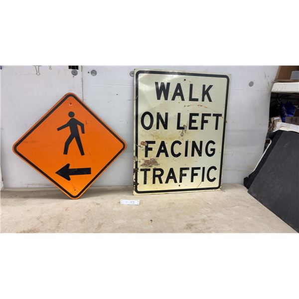 Two Metal street signs: Crossing Diamond Sign and 24 × 24” and Walk on Left Facing Traffic