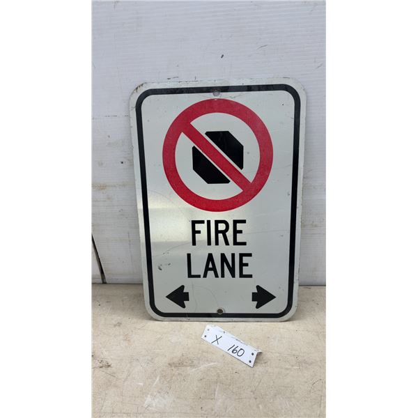 Metal "Fire Lane" No Parking Sign with Bidirectional Arrows, 18 × 12”