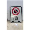 Image 1 : Metal "Fire Lane" No Parking Sign with Bidirectional Arrows, 18 × 12”