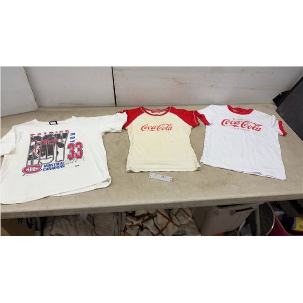 Patrick Roy #33 Montreal Canadiens T-Shirt and Two Coca-Cola T-Shirts, Youth sizes