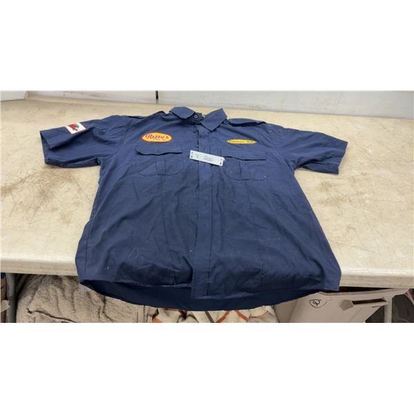 Retro's Drive-Inn Carman, Manitoba Navy Short-Sleeve Work Shirt with Embroidered Patches, Medium