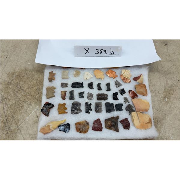 Collection of Lithic Artifacts, Stone Tools, Projectile Points and Flakes in Chert, Flint