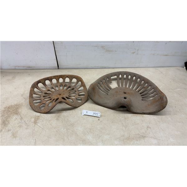 Pair of Antique Cast Iron Tractor Implement Seats, Wheel-Spoke and Slotted Designs