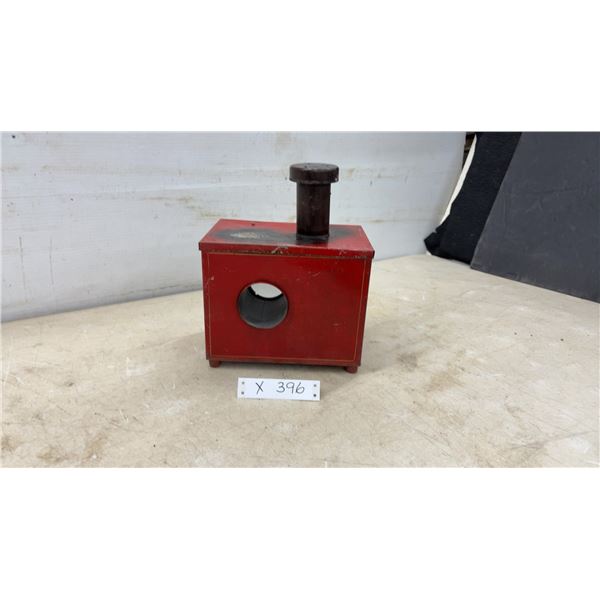 Antique Red Tin Toy Magic Lantern Projector with Gold Pinstripe, Late 19th/Early 20th Century