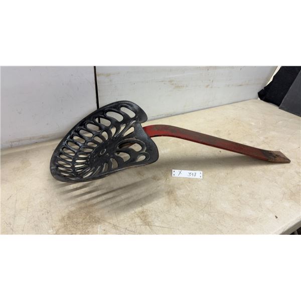 Vintage John Deere Cast Iron Tractor Seat With Mounting Bracket, Heart Cutout, Marked "JD 19”