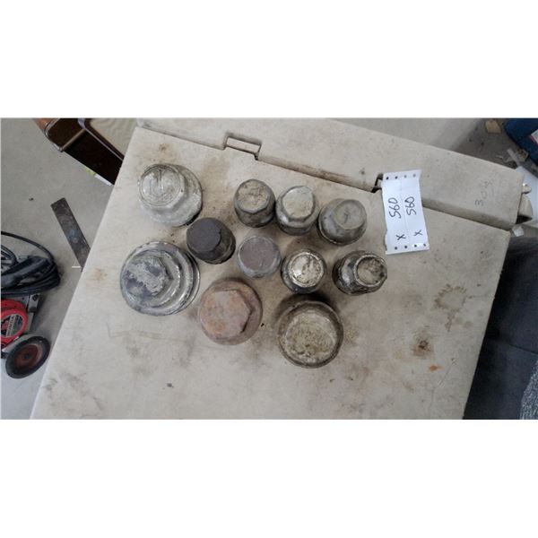 Collection of 11 Vintage Automobile Threaded Hub Caps: Chevrolet and Overland