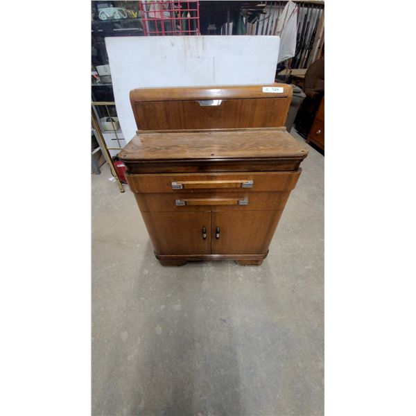 Art Deco Waterfall Secretary Desk With Roll-Top Compartment, Drawer, and Lower Cabinet, circa 1930s