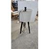 Image 1 : Modern Tripod Floor Lamp with Black Wooden Base and White Drum Shade