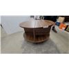 Image 3 : Modern Round Swivel-Top Coffee Table, Walnut Finish, Riser Top
