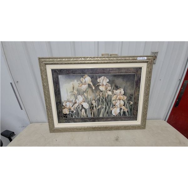 Framed Art Print by Zula Thompson, White Irises with Ornate Distressed Gold-Toned Frame 44”×32”