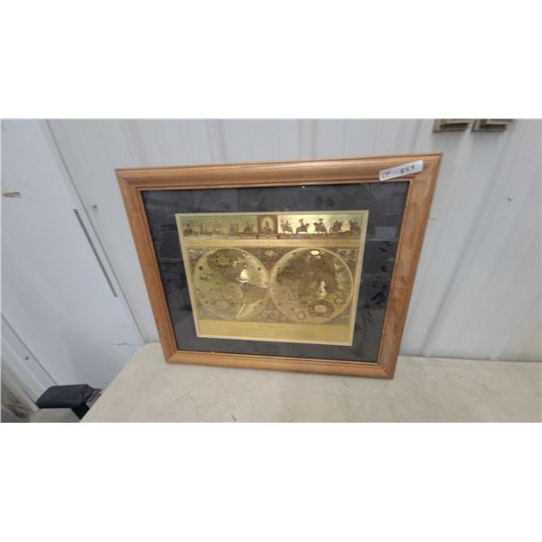 Framed Blaeu "Nova Totius Terrarum Orbis Tabula" 1648 Gold Foil World Map Reproduction 26”×32”